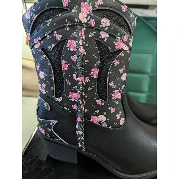 Pierre Dumas Wilder-54 Floral Cowboy Boots Black Women's Size 10M Western Boho - Picture 8 of 13